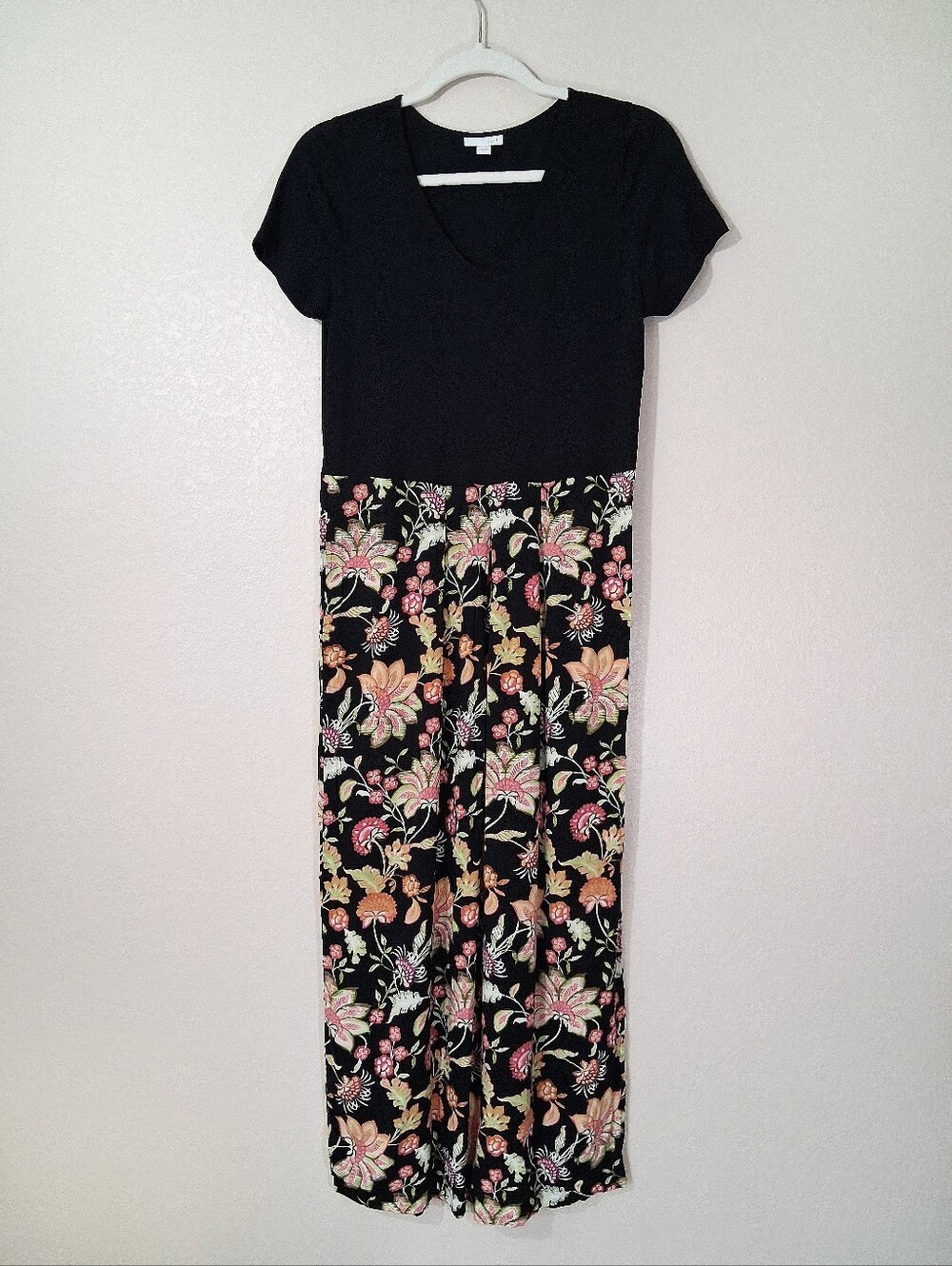 J. Jill Mixed Media V Neck Floral Maxi Dress Modal Blend Women's XS Beachy